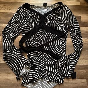 Y2K Black and White Polka Dot Wrap Top